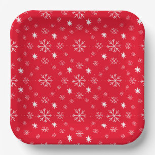 Red With White Snowflakes Paper Plate