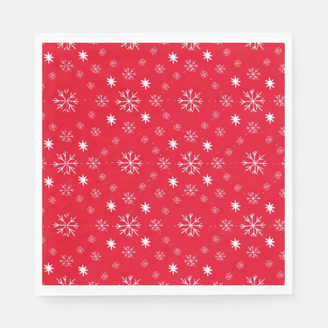 Red With White Snowflakes Paper Plate Napkin (Front)
