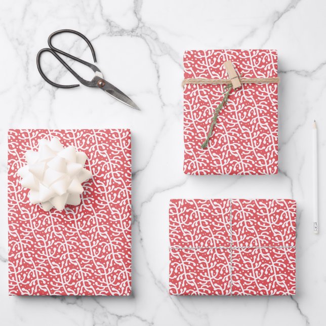Red with White Vine Gift Wrap (Front)