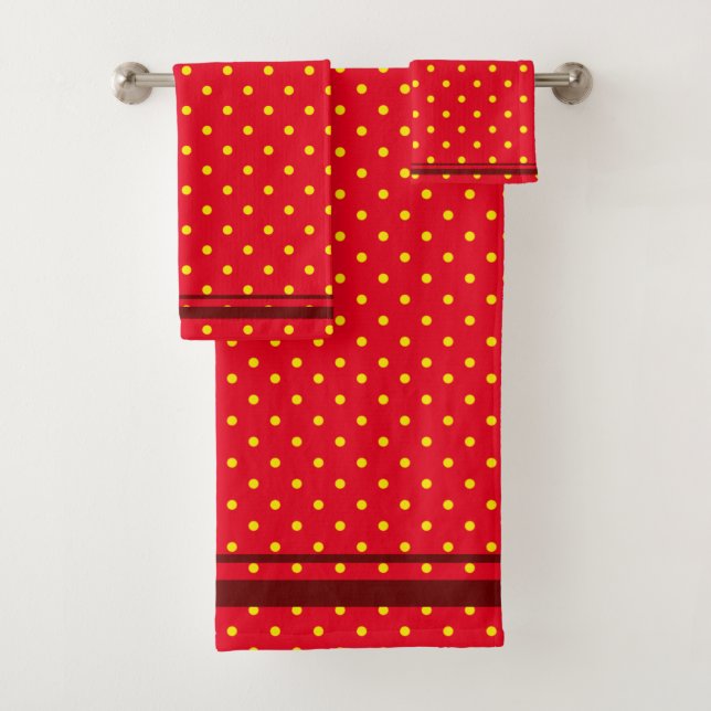 Red With Yellow Polka Dots And Red Stripes Bath Towel Set (Insitu)