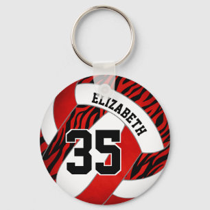 red with zebra stripes accent girls volleyball keychain