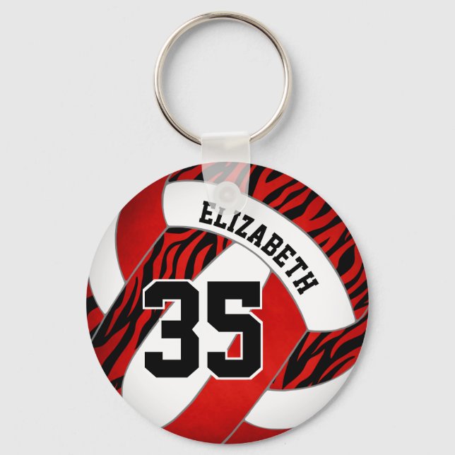 red with zebra stripes accent girls volleyball keychain (Front)