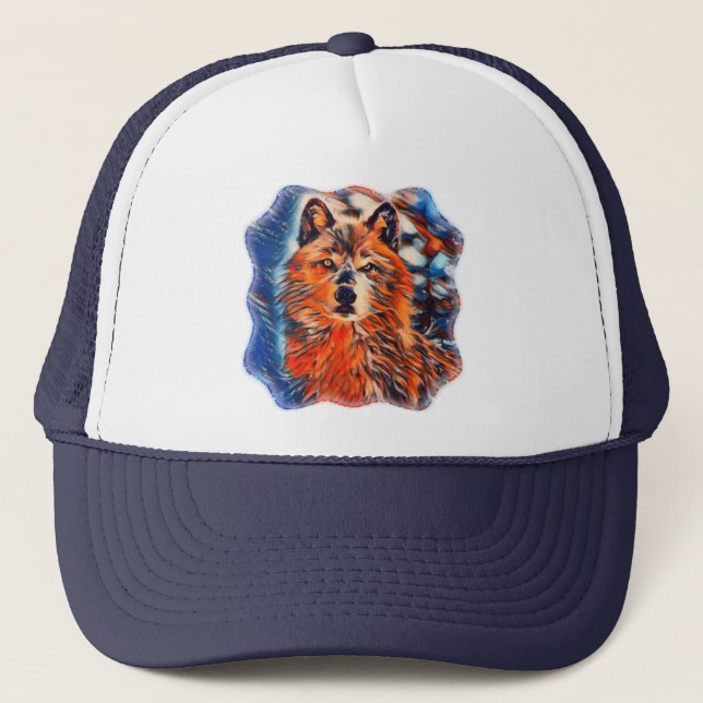 Red Wolf Wolves Wildlife Trucker's Hat (Front)