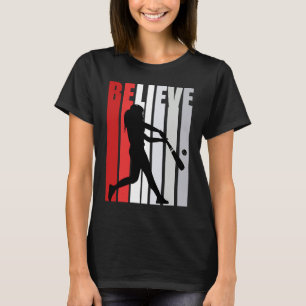 Red Womens Believe Baseball Motivational Softball  T-Shirt