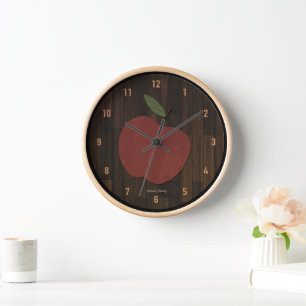 Red Wood Apple Clock