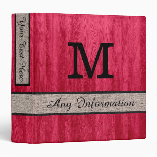 Red Wood Grain Monogram Modern Burlap Binder