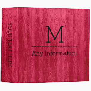 Red Wood Grain Texture Monogram Binder