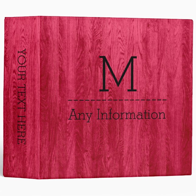 Red Wood Grain Texture Monogram Binder (Front/Spine)