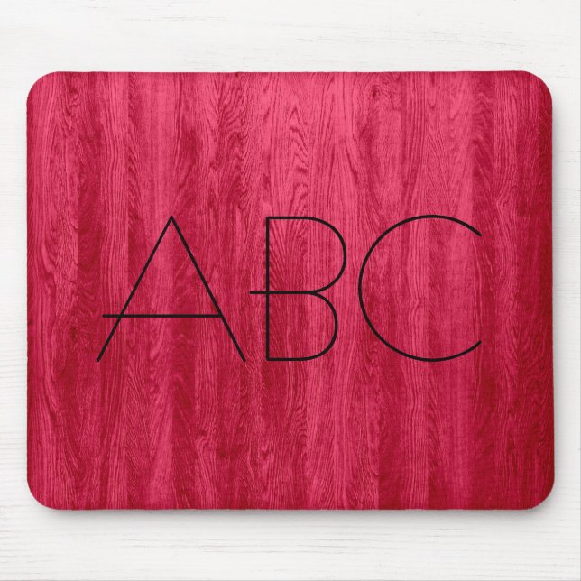 Red Wood Grain Texture Monogram Mouse Pad (Front)
