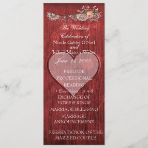 Red Wood Heart Rustic Wedding Program