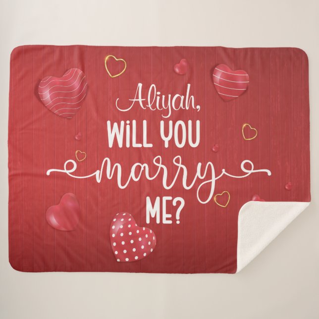 Red Wood Hearts Marriage Proposal Sherpa Blanket (Front (Horizontal))
