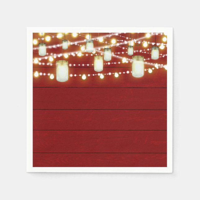 Red Wood & String Lights Country Rustic Sweet 16 Napkin (Front)