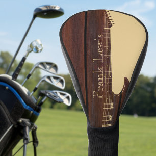 Red Wood & Tan Brown Colour Block Name Guitar Golf Head Cover
