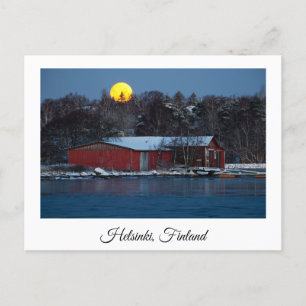 Red wooden boathouse in Helsinki, Finland postcard