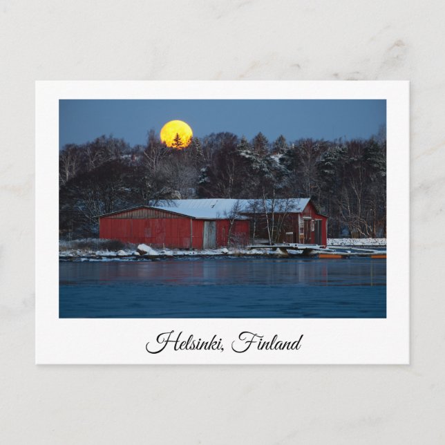 Red wooden boathouse in Helsinki, Finland postcard (Front)