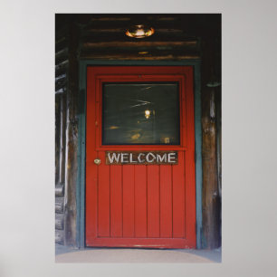 RED WOODEN CLOSED DOOR POSTER
