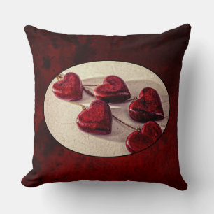 Red Wooden Hearts Tied Together on a String Throw Pillow
