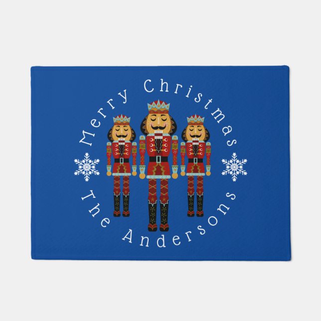 Red Wooden Nutcrackers Personalize  Doormat (Front)