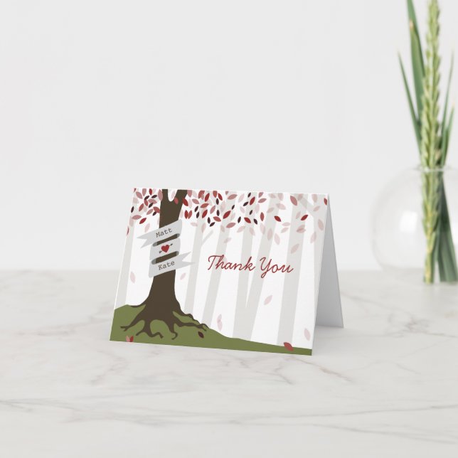Red Woodland Autumn Wedding Thank You Card (Front)