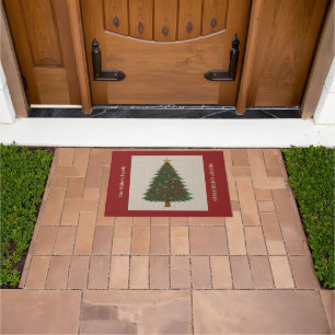 red woodland rustic greed holiday tree doormat