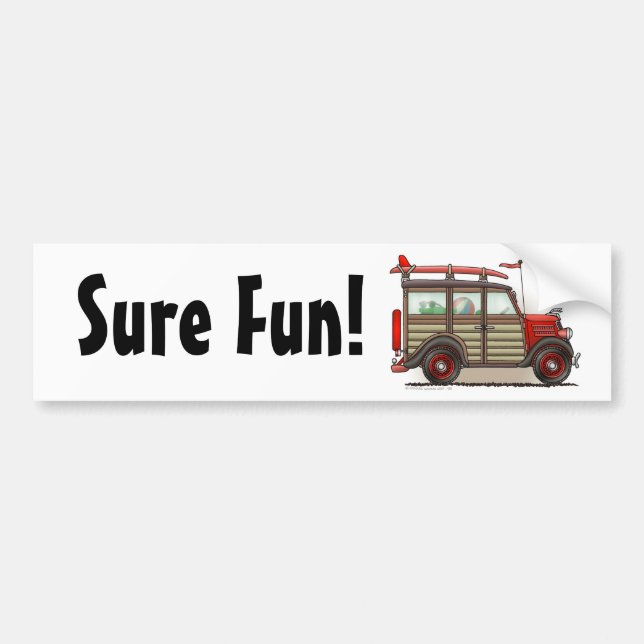 Red Woody Wagon Sure Fun! Bumper Sticker (Front)