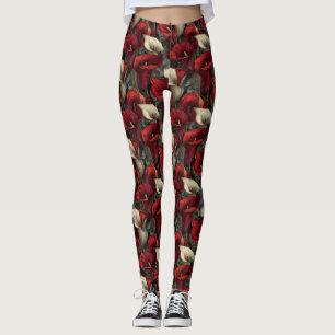 Red Workout Wear Calla lilies Aesthetic Mothers  Leggings