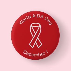 Red World AIDS Day Red Ribbon 2 Inch Round Button