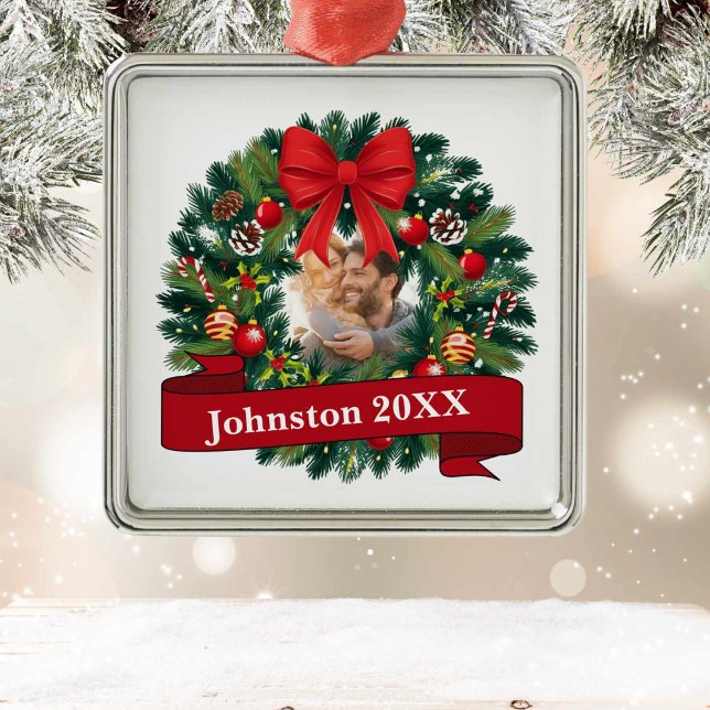 Red Wreath Christmas  Metal Ornament (Creator Uploaded)