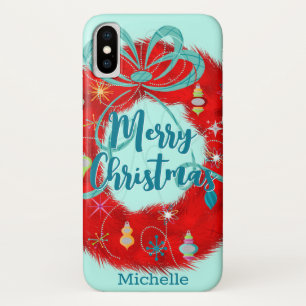 Red Wreath Retro Christmas  Case-Mate iPhone Case