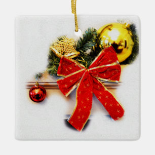 Red Xmas bow Ceramic Ornament