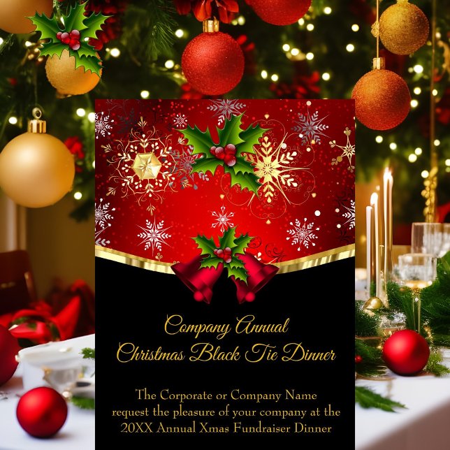 Red Xmas Corporate Black Tie Dinner Party Invitation (Creator Uploaded)