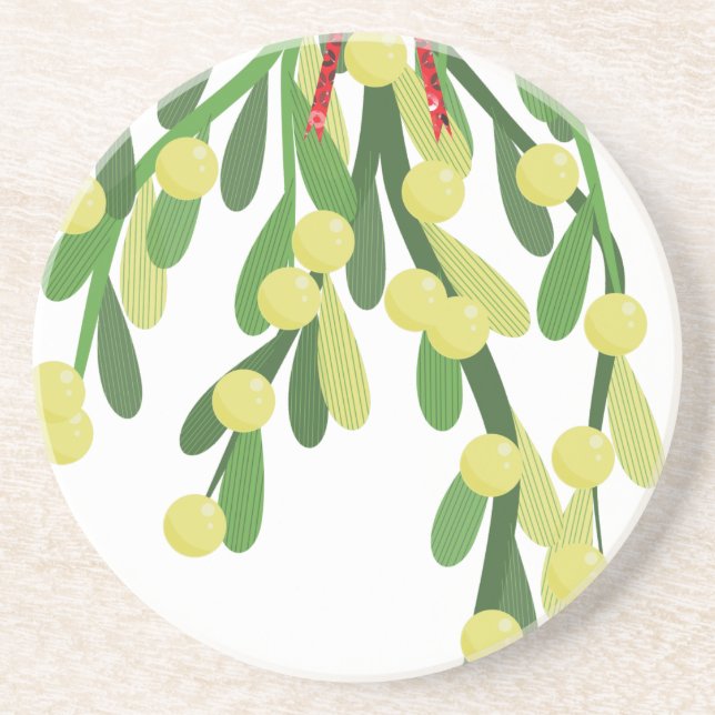 red xmas mistletoe coaster (Front)