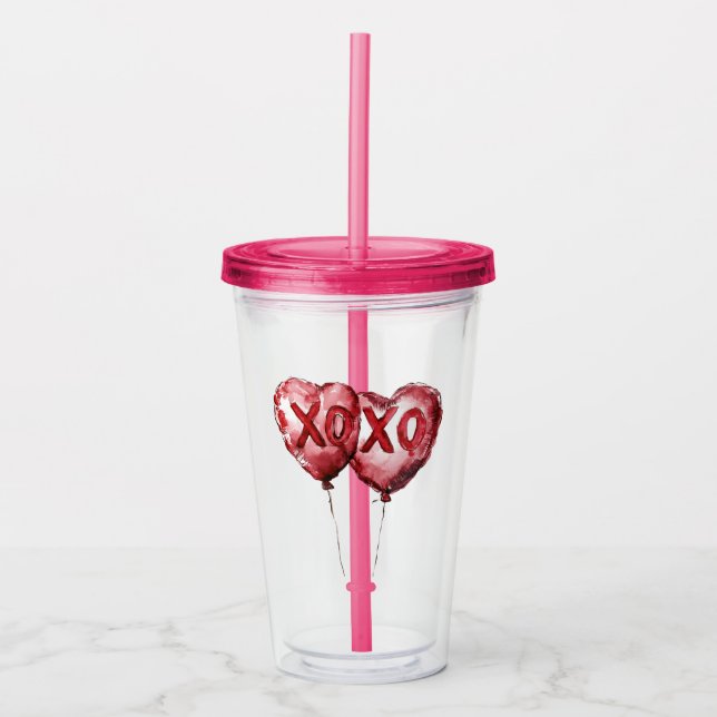 Red XOXO Heart Balloons Acrylic Tumbler (Front)