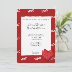 Red XOXO Heart Wedding Invitation