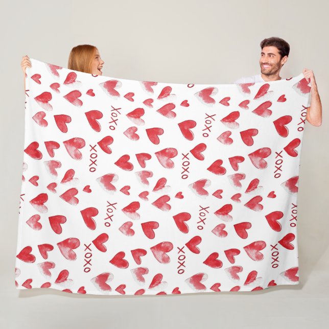 Red XOXO Hearts Fleece Blanket (In Situ)