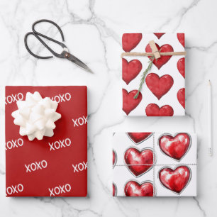 Red XOXO Hearts Wedding Wrapping Paper Sheet