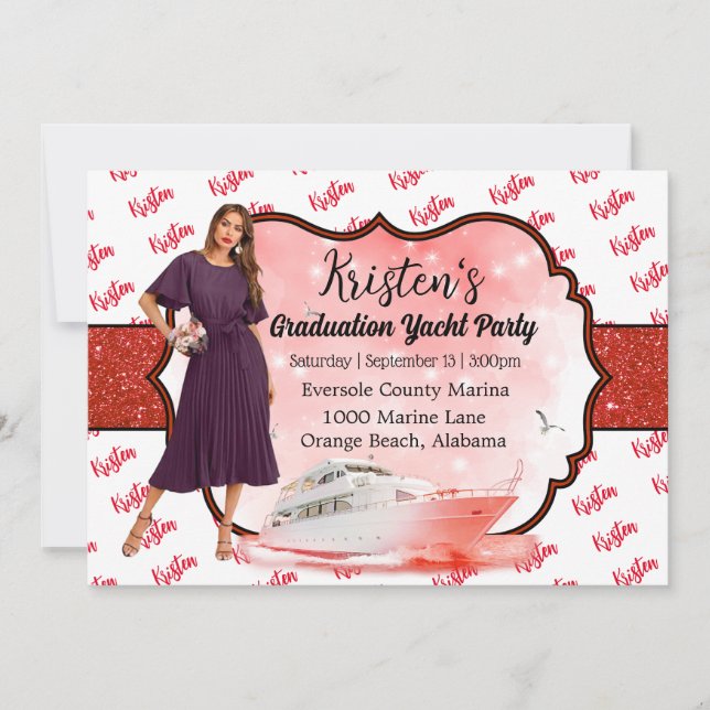 Red Yacht Party Invitation (Front)