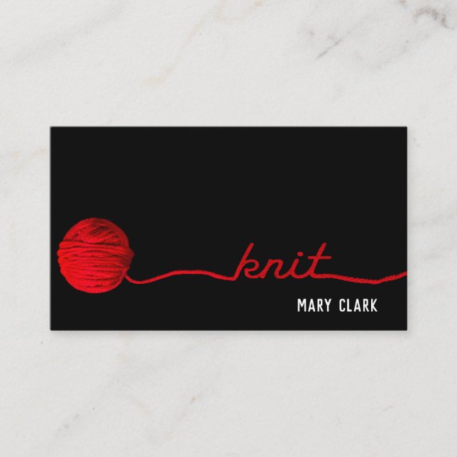 red yarn ball for knitter business card (Front)