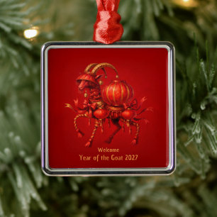 Red Year of the Goat 2027 Lantern Metal Ornament