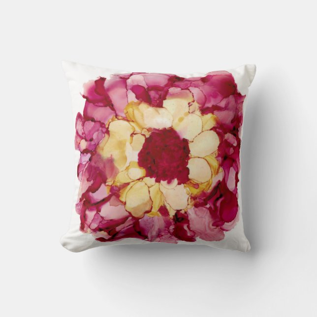 Red & Yellow Abstract Flower Throw Pillow (Front)