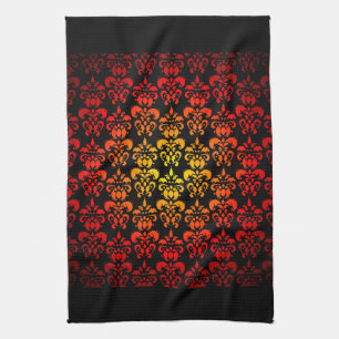 Red, yellow and black damask kitchen towel