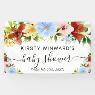 Red Yellow and Blue Flowers Baby Shower Welcome Banner