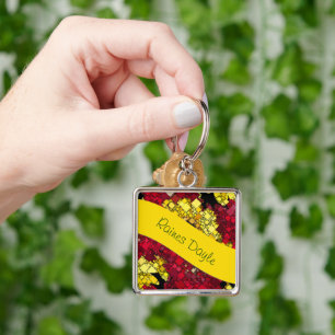 Red, Yellow and Gold Mini Box Background Template Keychain