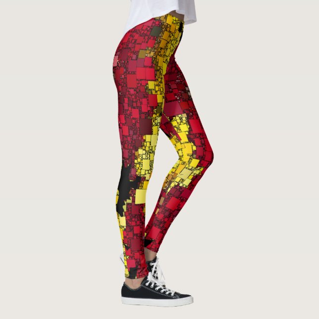 Red, Yellow, and Shades of Gold Mini Boxes Leggings (Right)