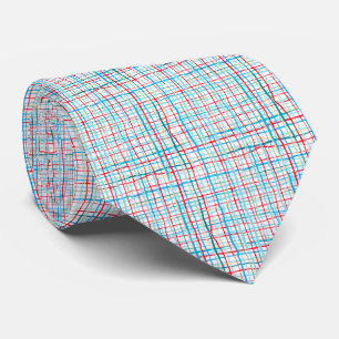 Red, Yellow, Aqua Squiggly Lines Plaid Tie