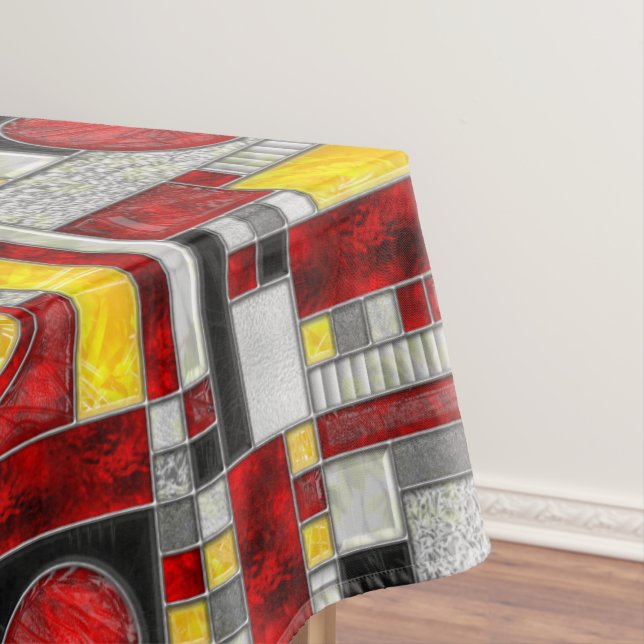 Red Yellow Art Deco Stained Glass Tablecloth (In Situ)