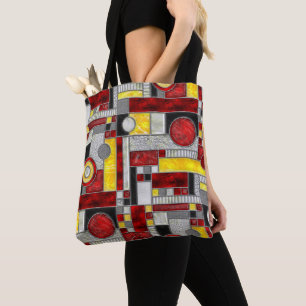 Red Yellow Art Deco Stained Glass Tote Bag