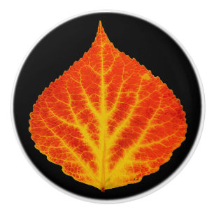 Red & Yellow Aspen Leaf #10 Ceramic Knob