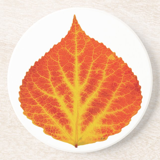 Red & Yellow Aspen Leaf #10 Coaster (Front)