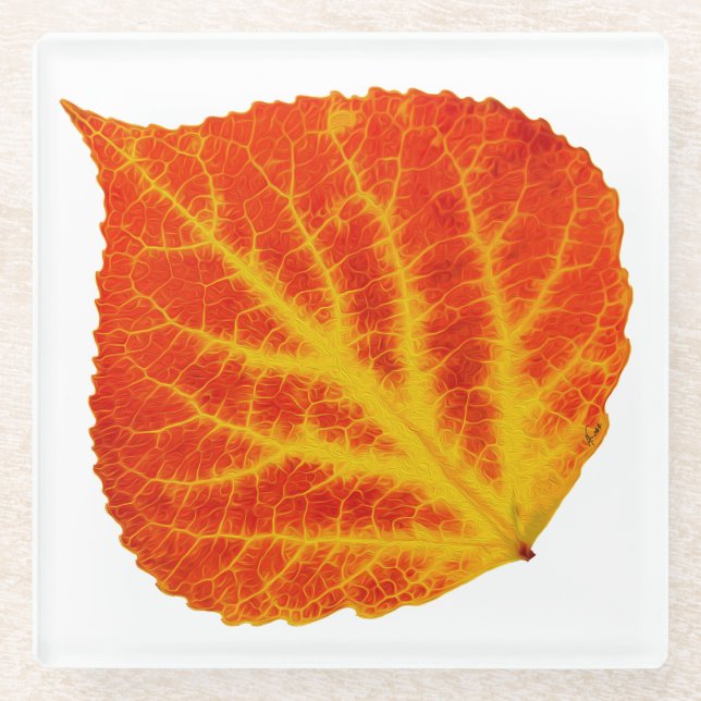 Red & Yellow Aspen Leaf #10 Glass Coaster (Front)